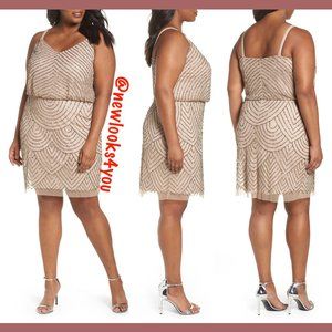 NEW Adrianna Papell Sequin Blouson Dress Taupe‎ 20W